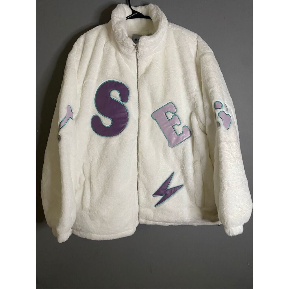 Aelfric Eden White Sherpa SEA Bones FishScale Zip Up Jacket Size Small NWT